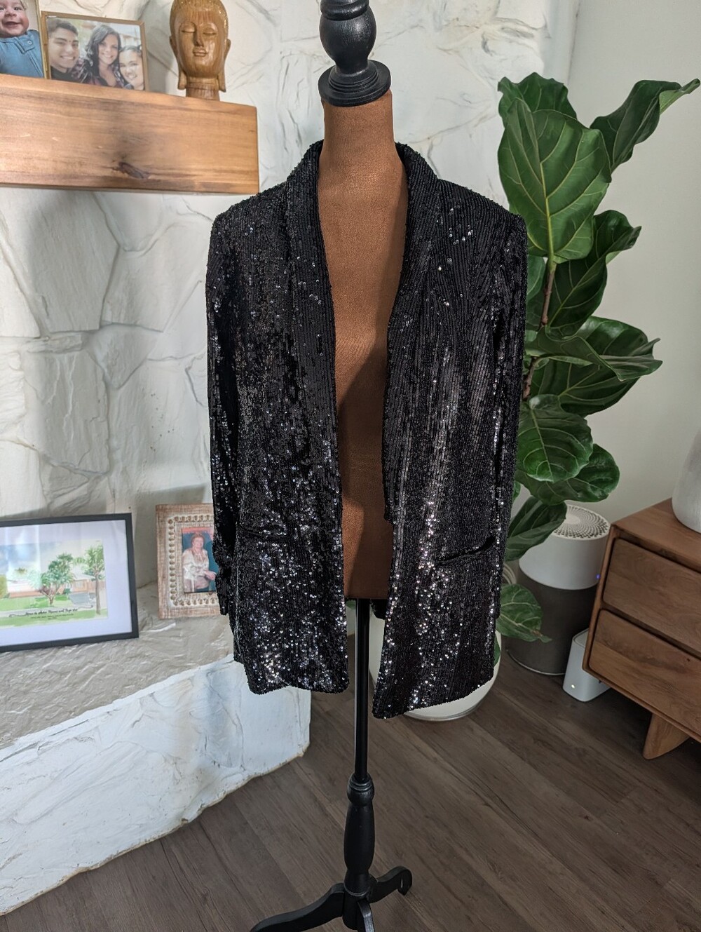 EXPRESS Black Sequin Women's Blazer With Matching Flare Pants